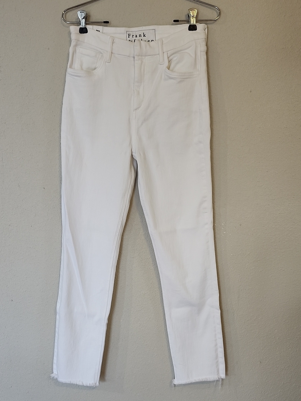 Frank & Eileen White High-Rise Straight-Leg Jeans with Raw Hem